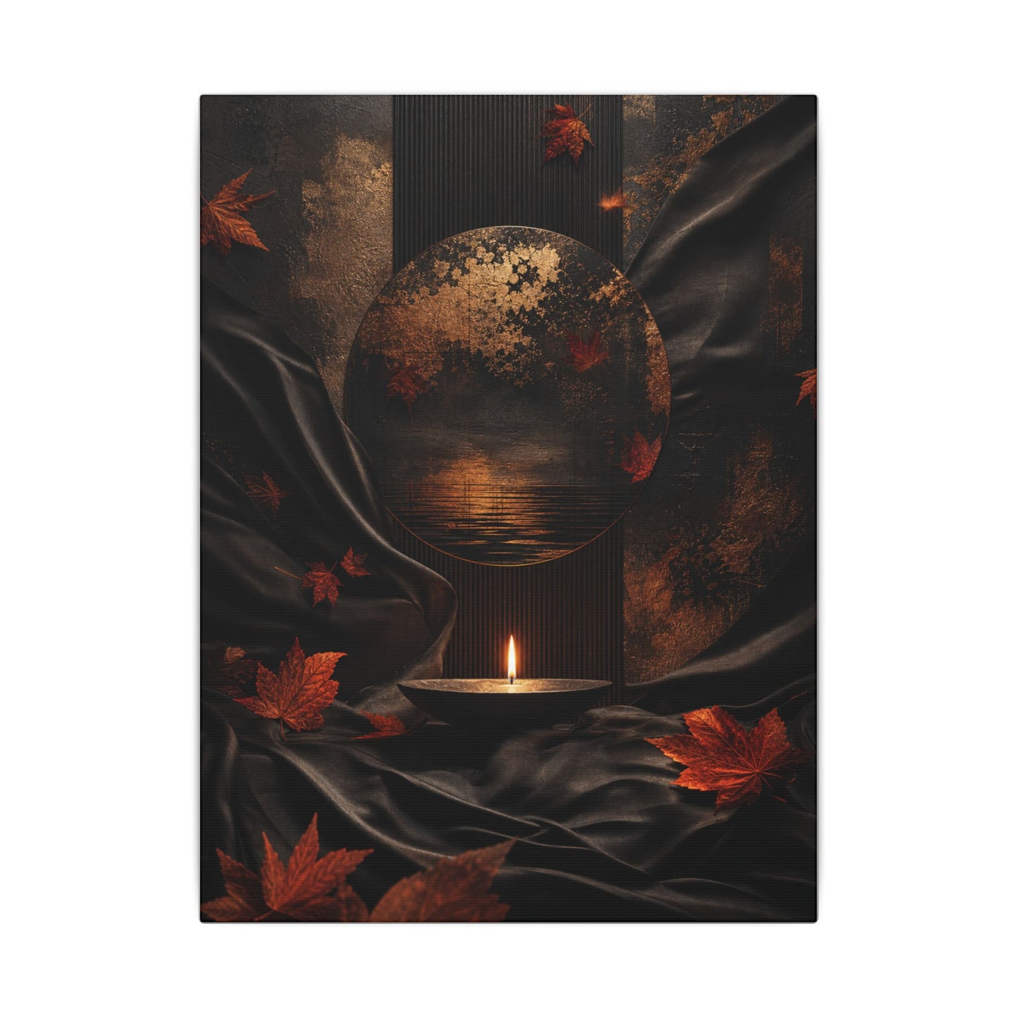 Silk Drape Autumn Canvas Art | Dark Japandi Moody Design