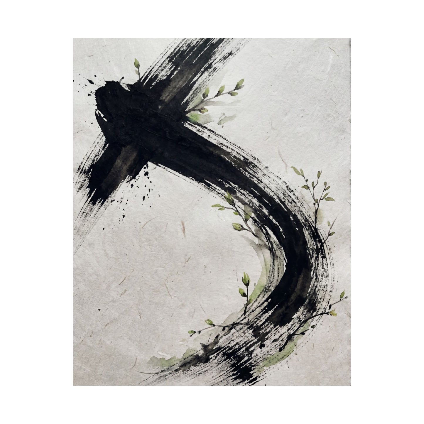 Dark Japandi Ink Brushstroke in Dawn | Moody Minimal Wall Art Print