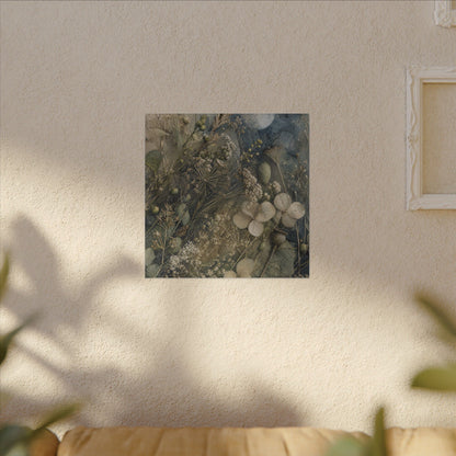 Japandi Dried Flowers in Moonlight | Watercolor Canvas Art