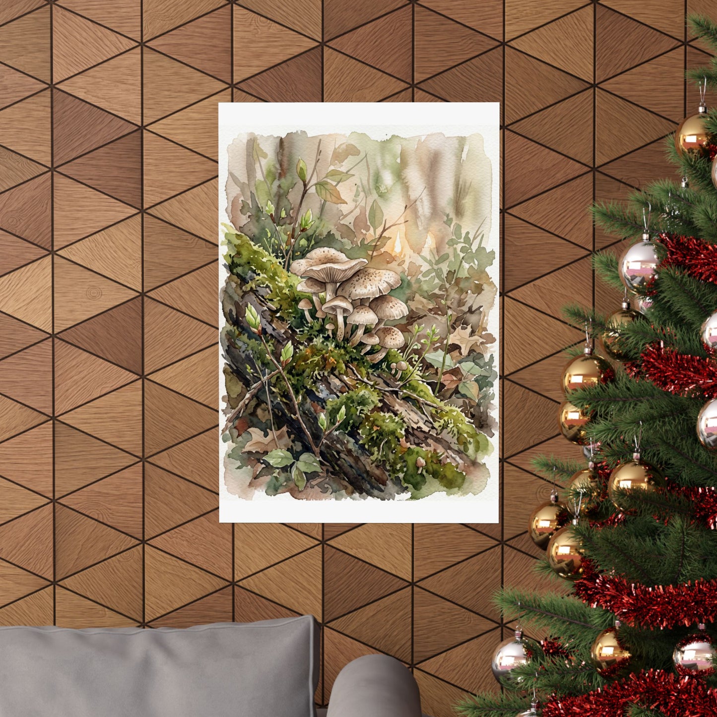 Wild Mushrooms Watercolor Wall Art Print | Neutral Japandi Art