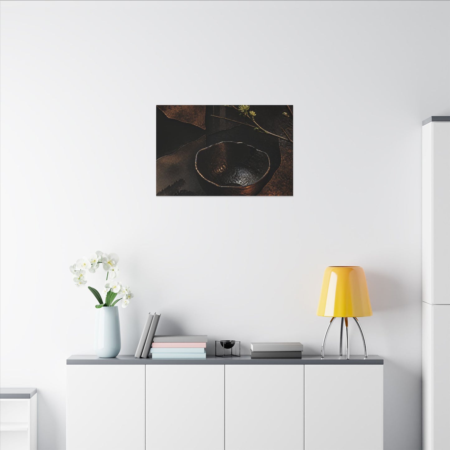Atmospheric Ceramic Bowl Canvas Art - Shadow Zen Dark Japandi