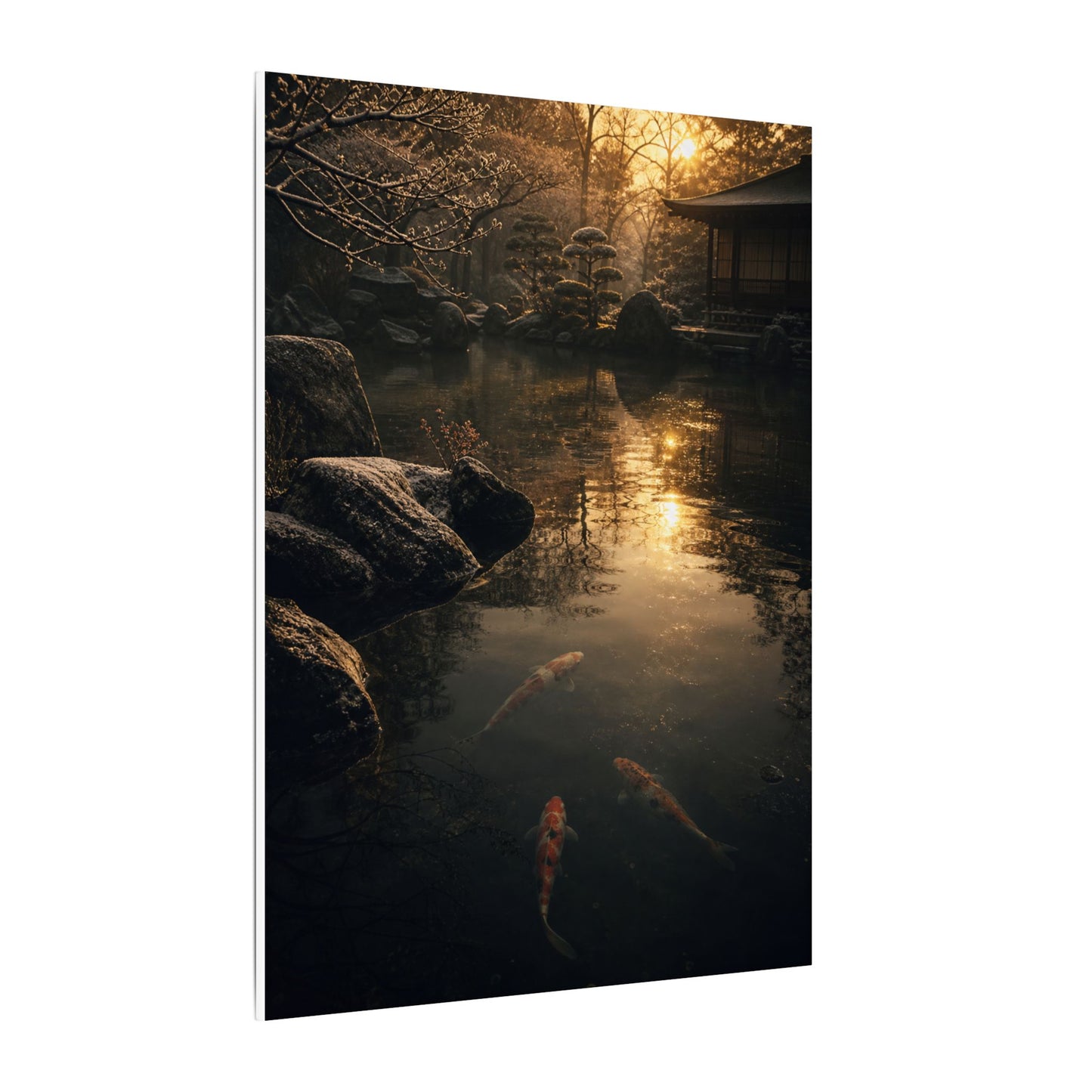 Winter Koi Pond Shadow Zen Canvas Art | Bold Decor
