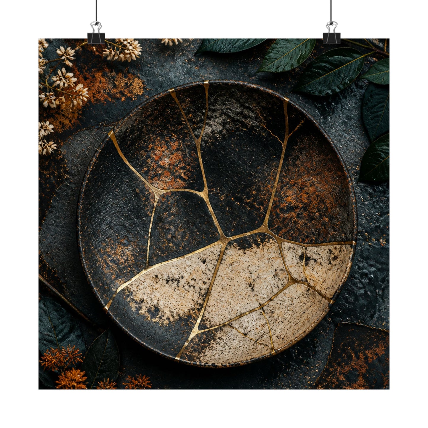 Kintsugi Rust Patina in Dawn | Gold Repair Wall Art Print