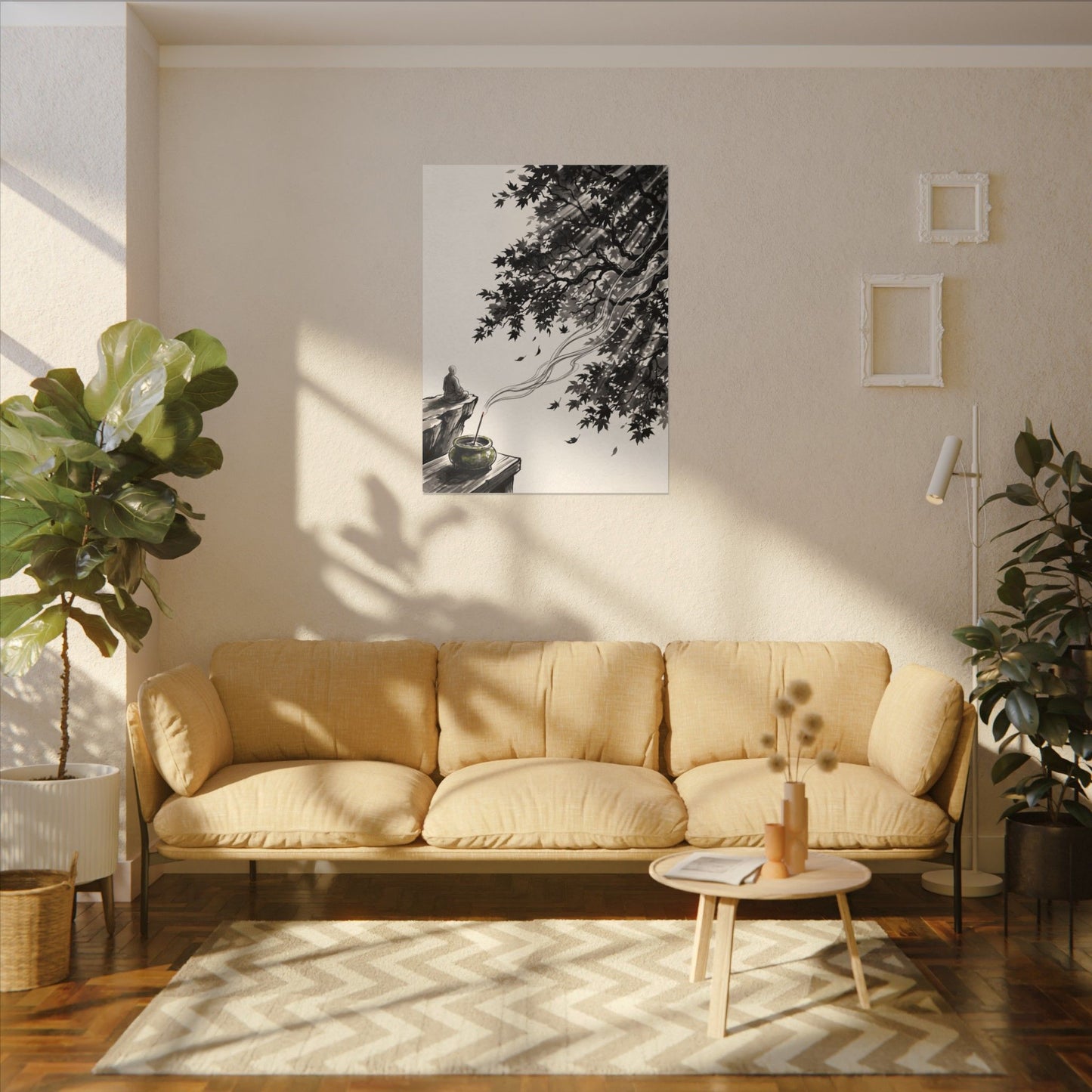 Serene Incense Smoke Canvas Art - Ukiyo E Inspired Zen