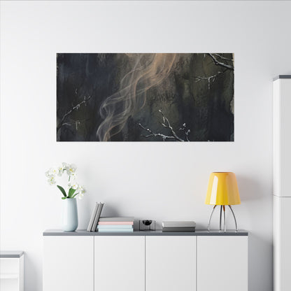 Incense Smoke Winter Canvas Art | Dark Japandi Moody Design
