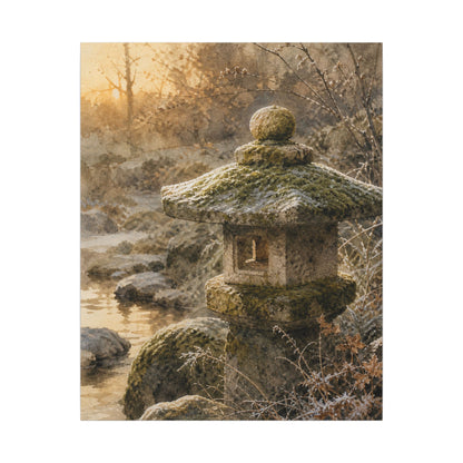 Winter Stone Lantern Watercolor Canvas Art | Earthy Decor