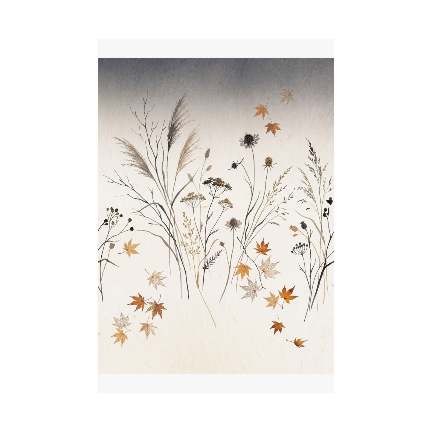 Dried Flowers Wall Art Print | Autumn Japandi Japanese Pattern Art