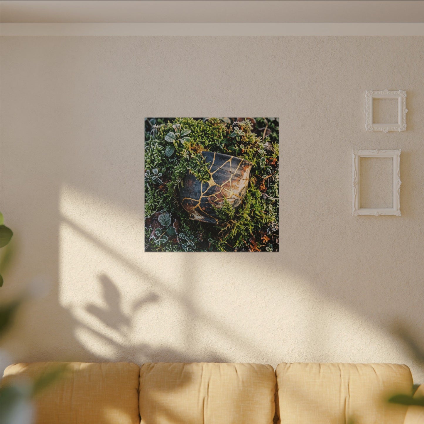 Artful Moss Close Up Canvas Art - Gold Repair Kintsugi