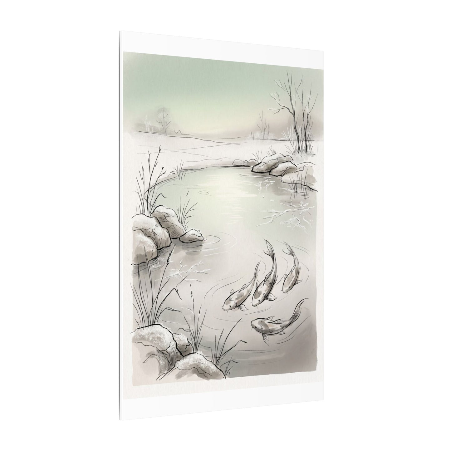 Koi Pond Minimal Line Canvas Art | Cozy Japandi Art