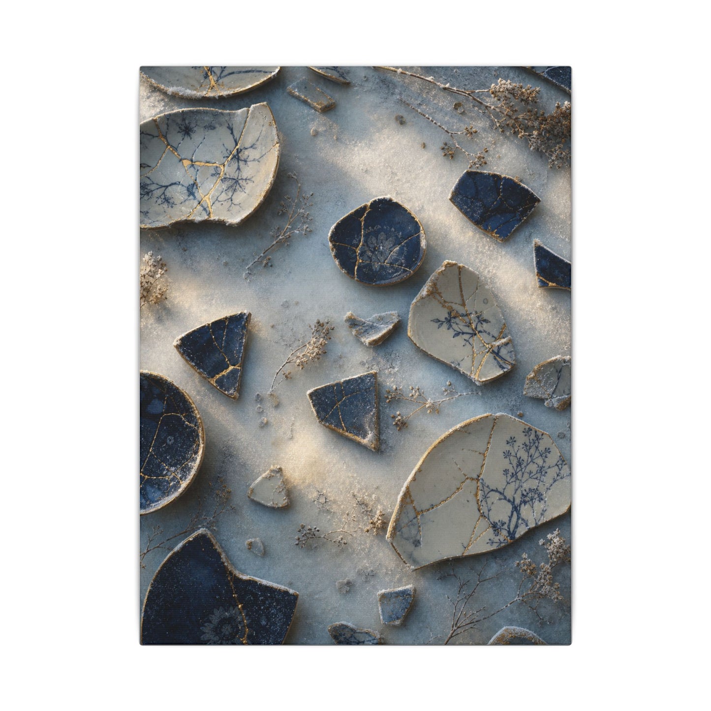 Broken Pottery Canvas Art | Winter Kintsugi Gold Vein Art