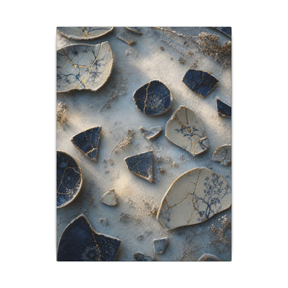 Broken Pottery Canvas Art | Winter Kintsugi Gold Vein Art