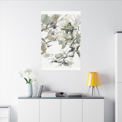 Elegant Stone Lantern Canvas Art - Watercolor Japandi