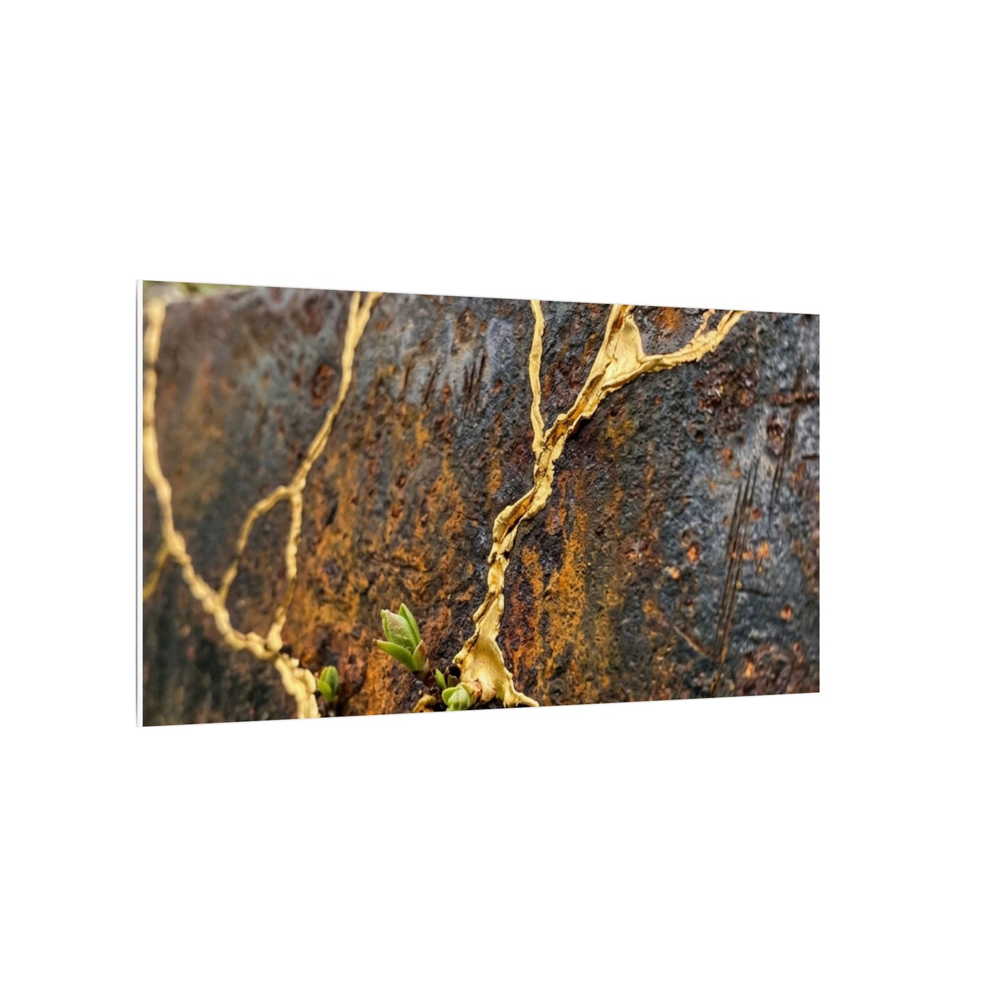 Mono No Aware Rust Patina Canvas Art - Kintsugi Gold Repair