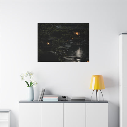 Moonlit Garden Shadow Zen Canvas Art | Sophisticated Dark Japandi Art