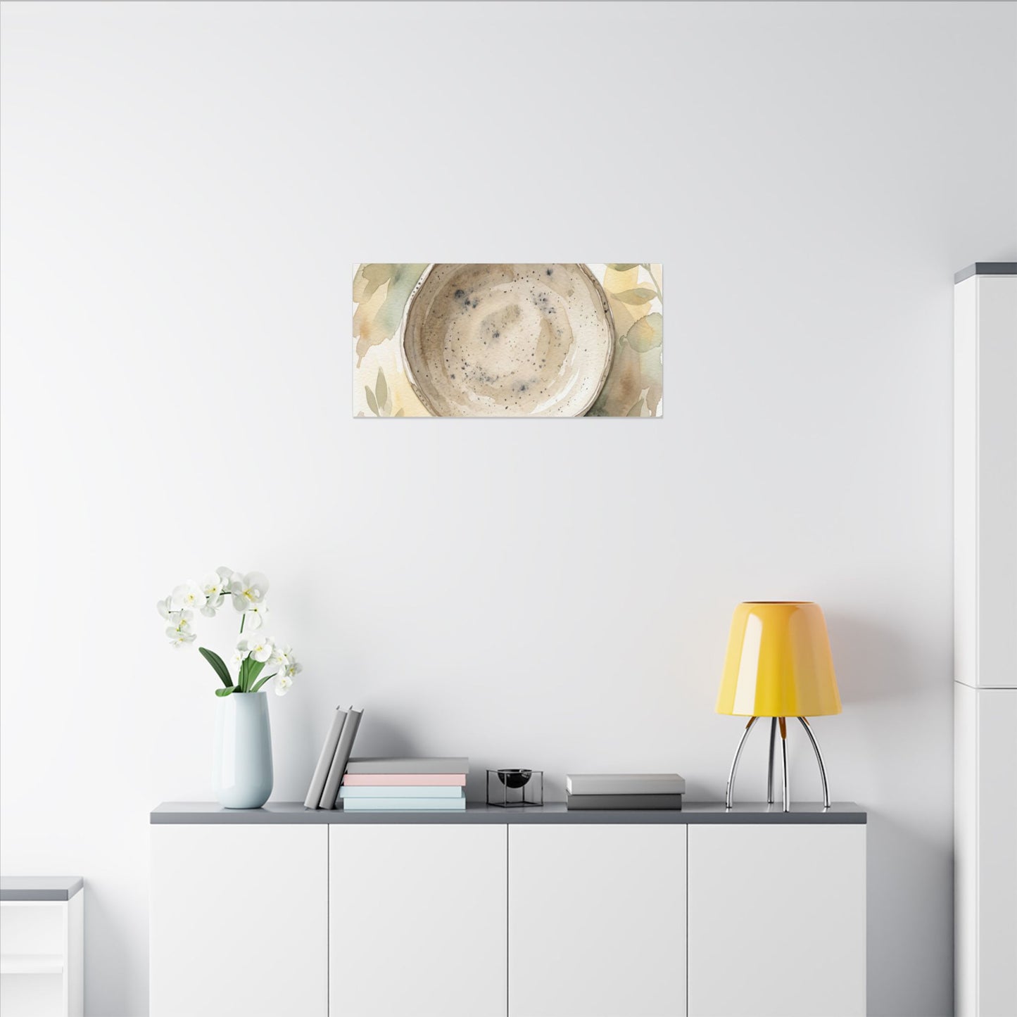 Ceramic Bowl Watercolor Canvas Art | Warm Japandi Art