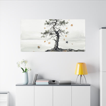 Japandi Pine Tree in Overcast | Watercolor Canvas Art