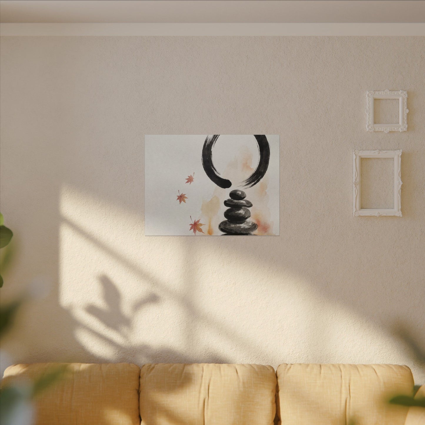 River Stones Canvas Art | Autumn Zen Enso Art
