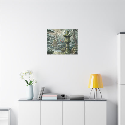 Stone Lantern Winter Canvas Art | Japandi Warm Design