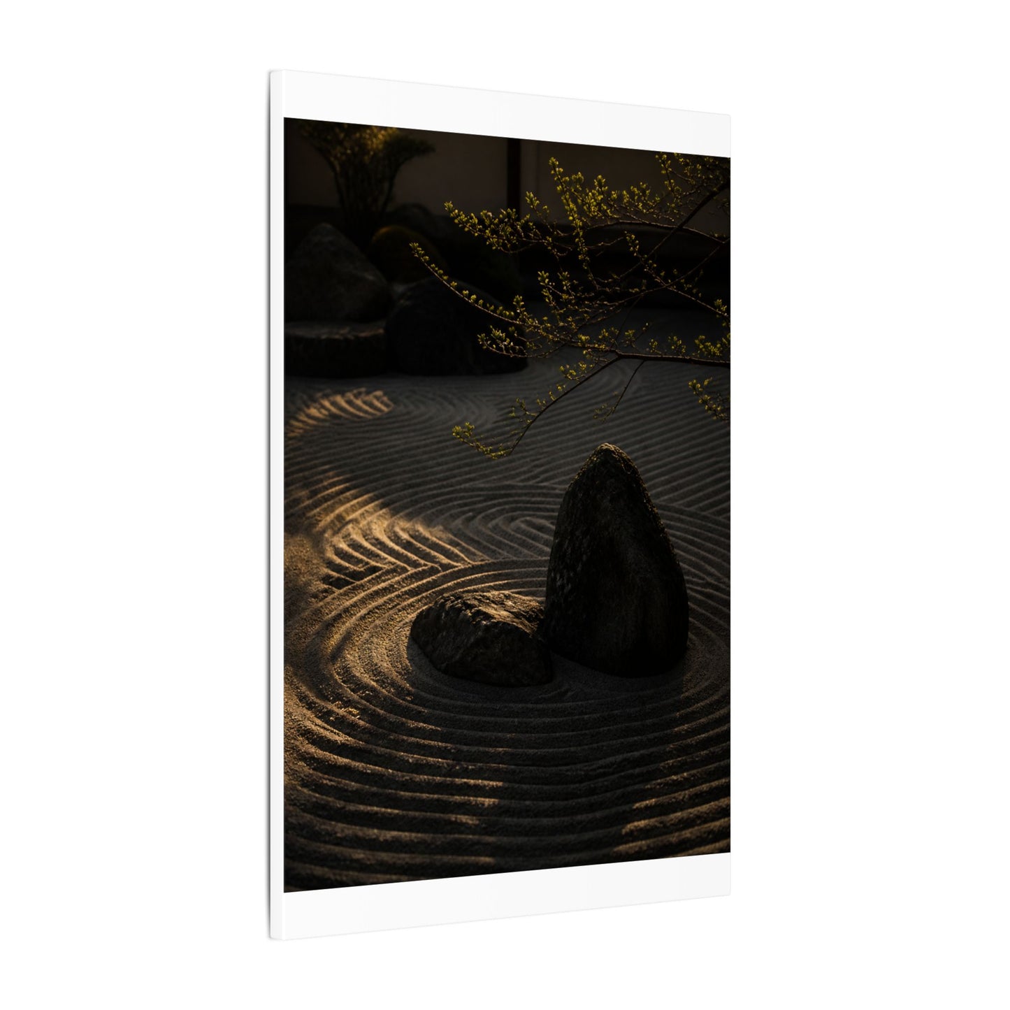 Ma Rock Garden Canvas Art - Dark Japandi Shadow Zen