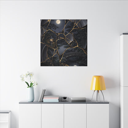 Kintsugi Moonlit Garden in Golden Hour | Gold Repair Canvas Art