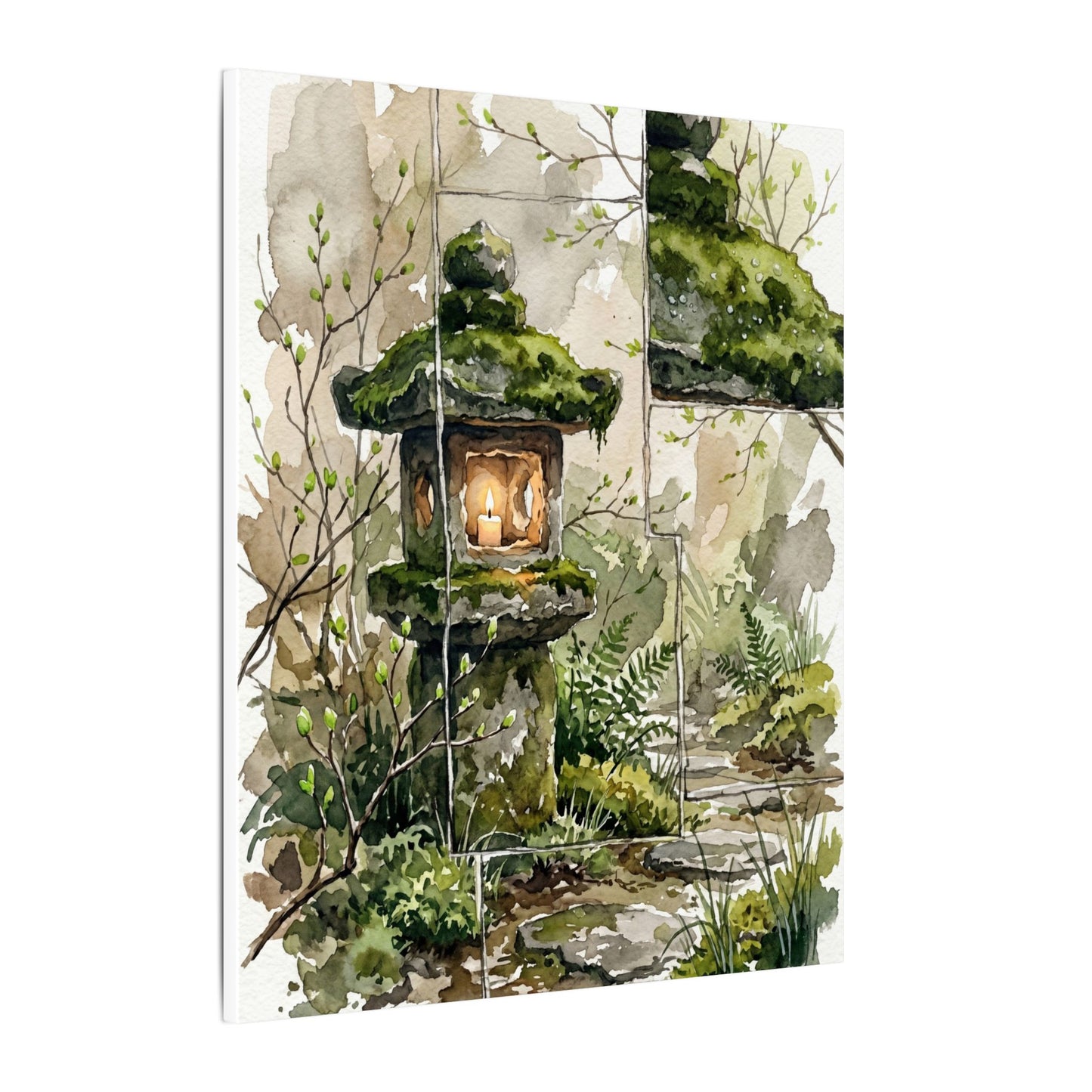 Stone Lantern Watercolor Canvas Art | Elegant Japandi Art