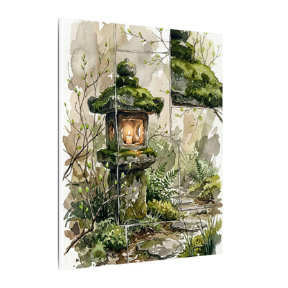 Stone Lantern Watercolor Canvas Art | Elegant Japandi Art