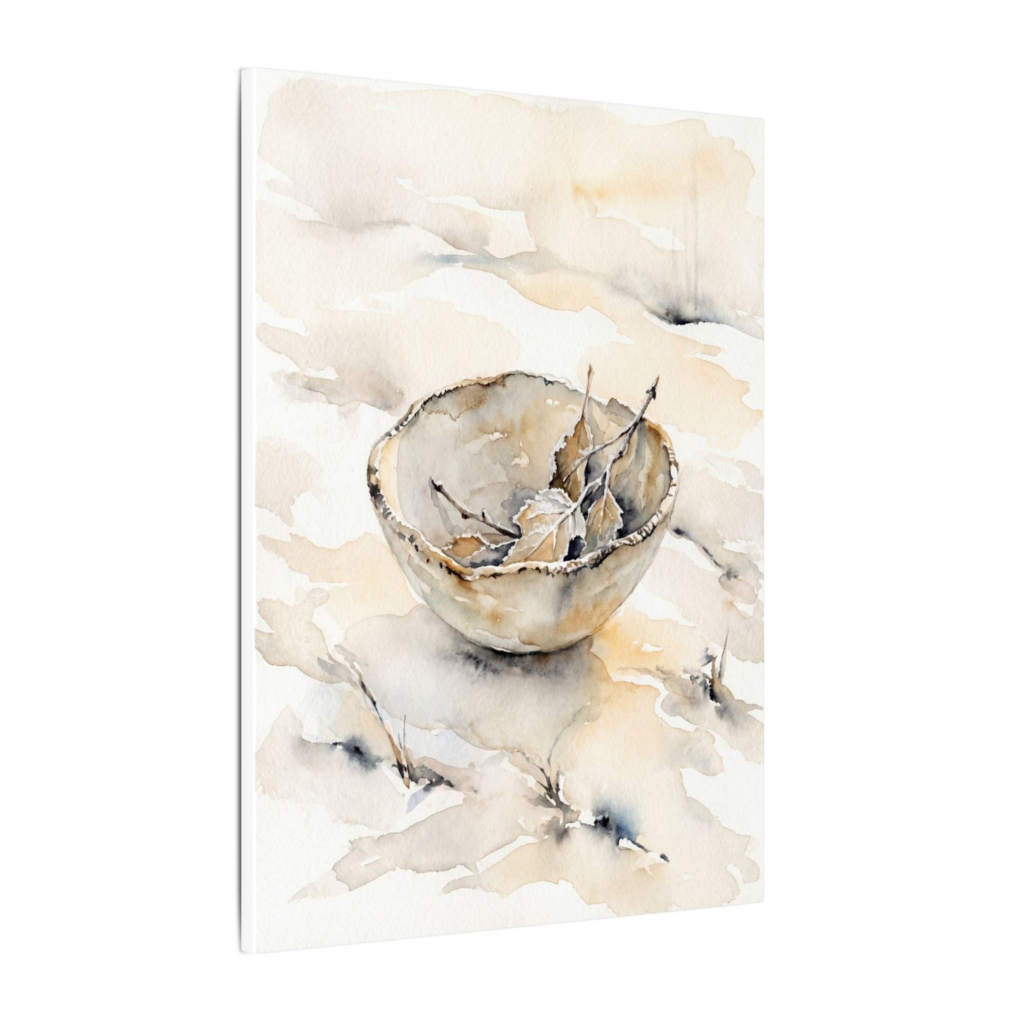 Ceramic Bowl Canvas Art | Winter Japandi Watercolor Art