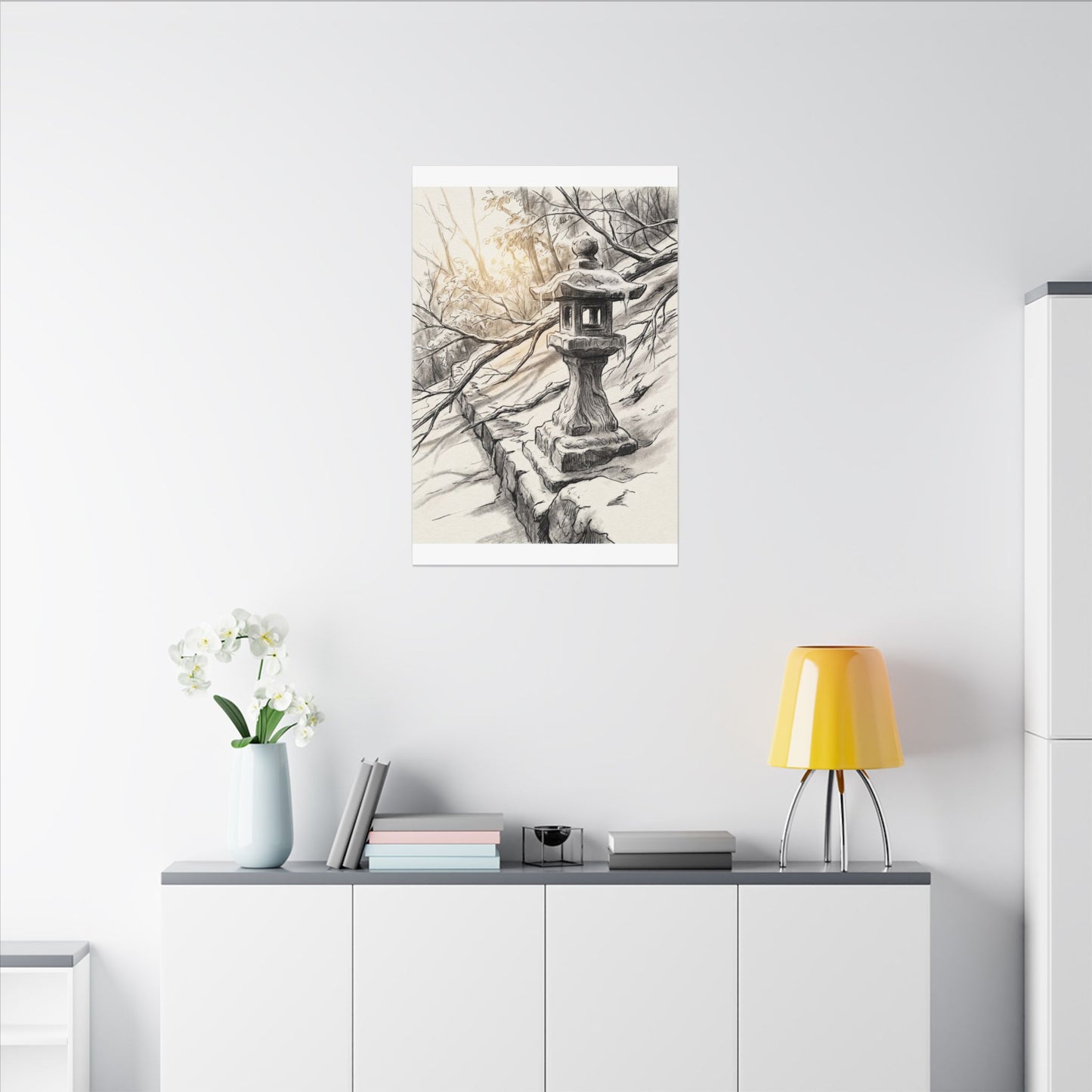 Golden Hour Stone Lantern Canvas Art - Japandi Kanso