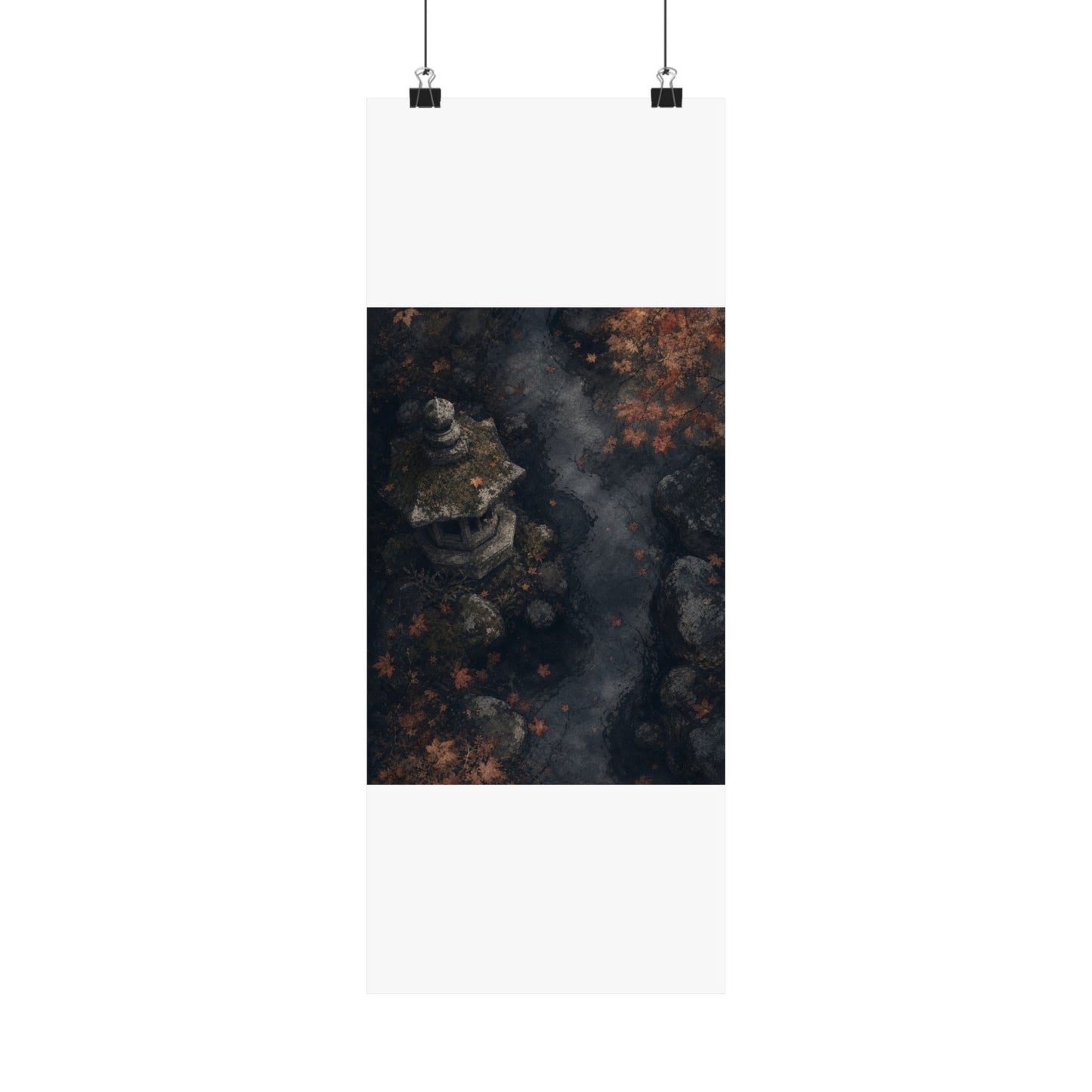 Japandi Stone Lantern in Moonlight | Texture Wall Art Print