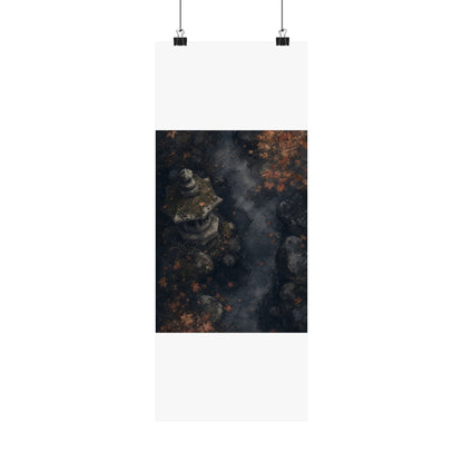 Japandi Stone Lantern in Moonlight | Texture Wall Art Print