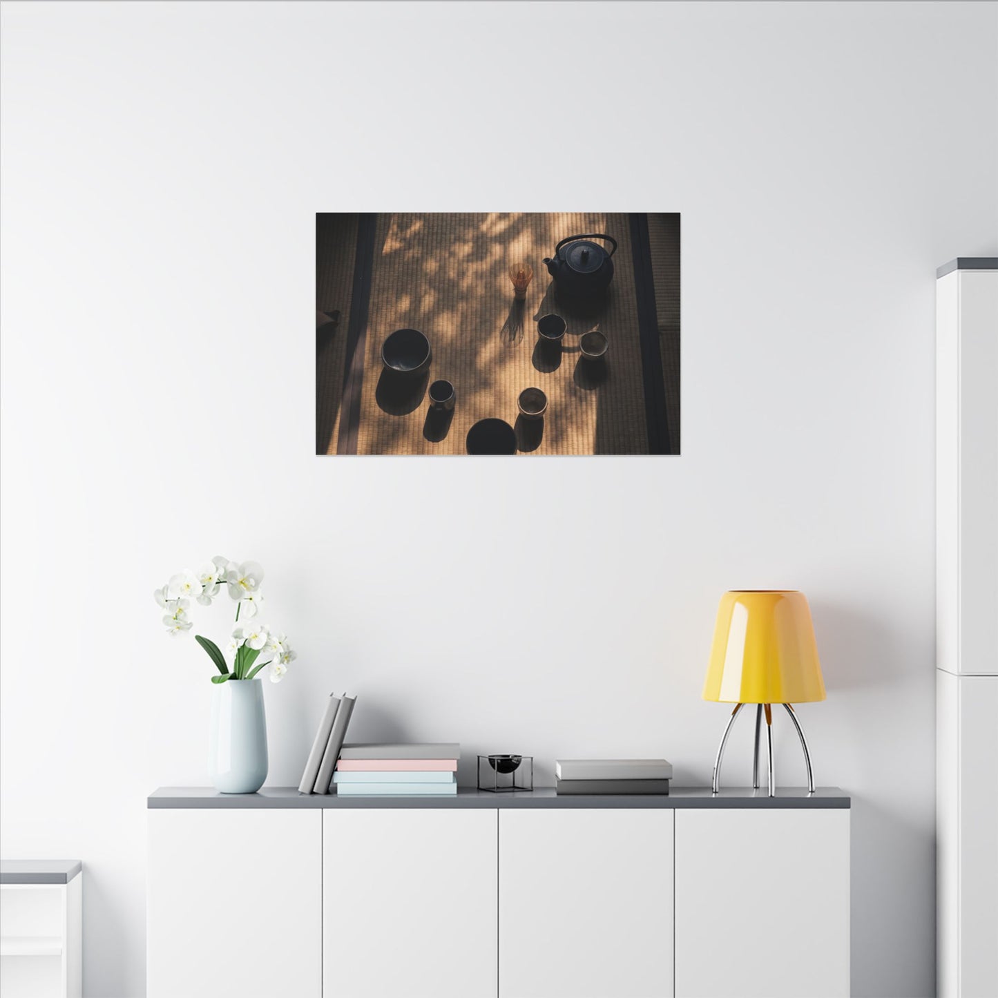 Shibui Tea Ceremony Canvas Art - Dark Japandi Shadow Zen