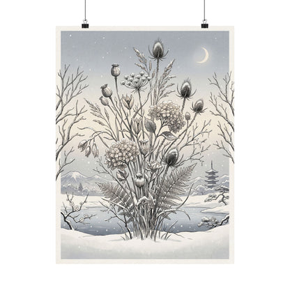 Zen Dried Flowers in Dawn | Ukiyo E Inspired Wall Art Print
