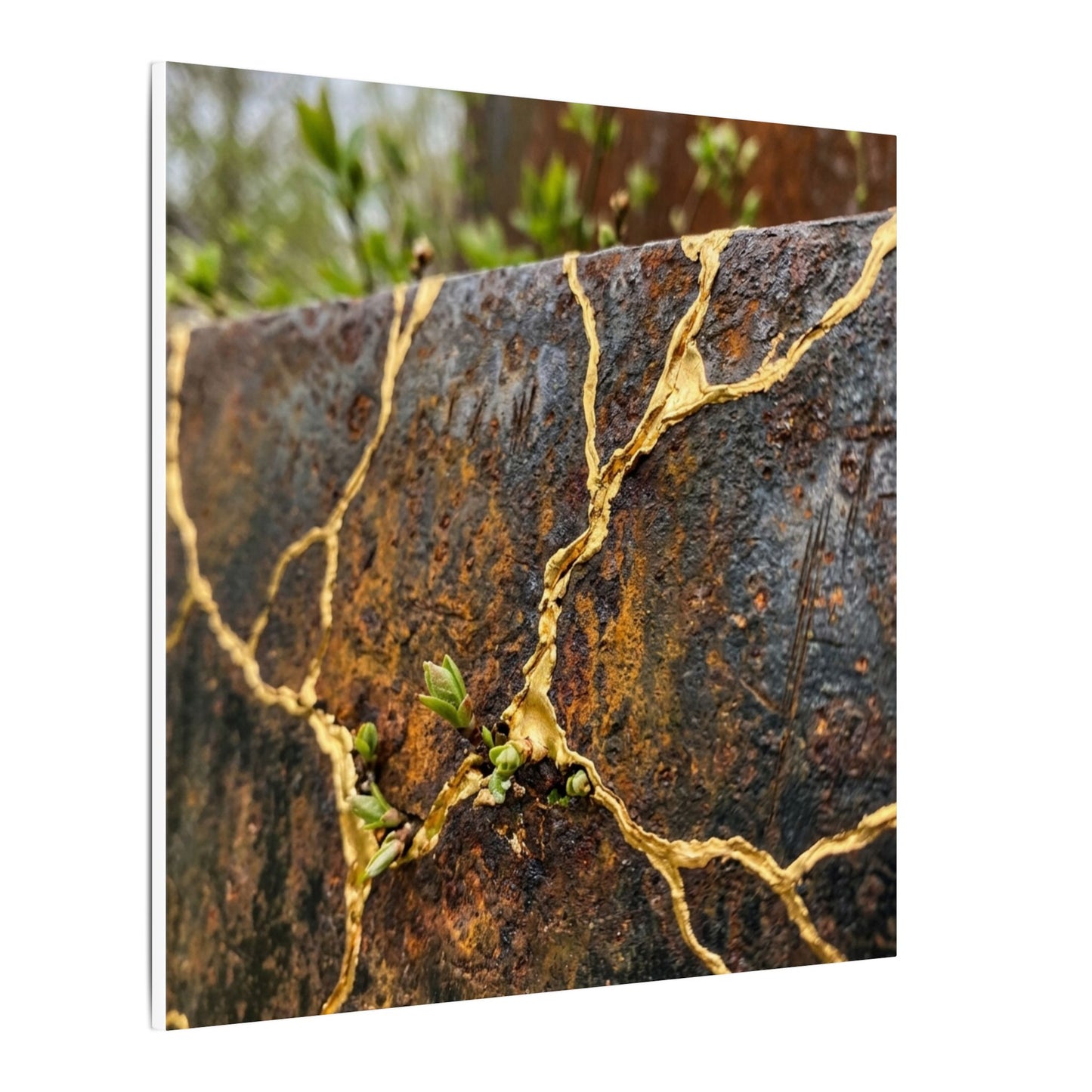Mono No Aware Rust Patina Canvas Art - Kintsugi Gold Repair