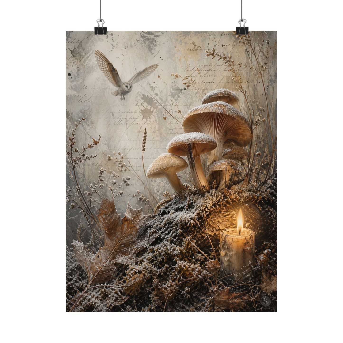Winter Wild Mushrooms Texture Wall Art Print | Elegant Decor