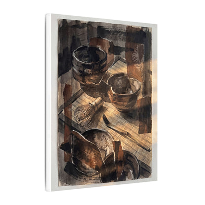 Tea Ceremony Charcoal Ink Canvas Art | Luxurious Dark Japandi Art