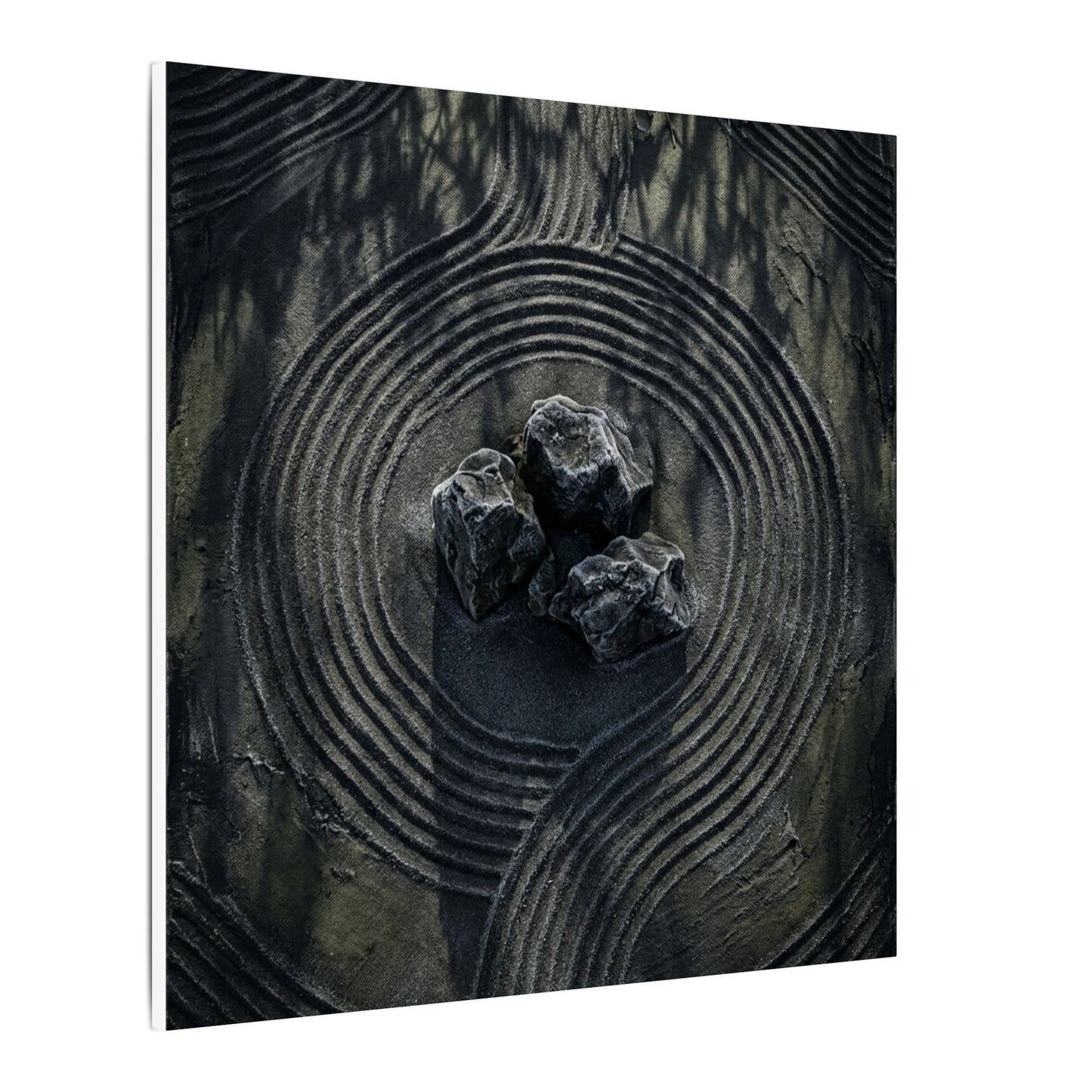 Moody Rock Garden Canvas Art - Dark Texture Dark Japandi