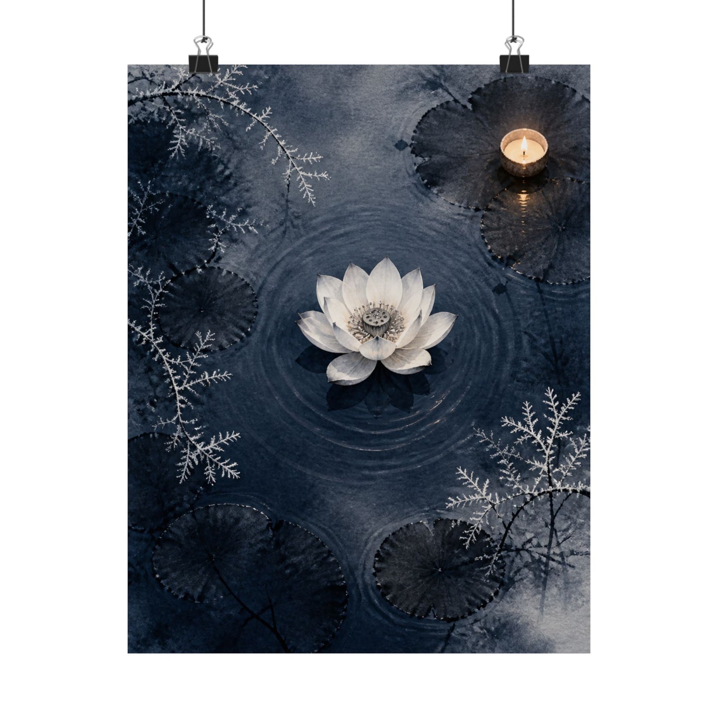 Lotus Flower Wall Art Print | Winter Zen Sumi E Art