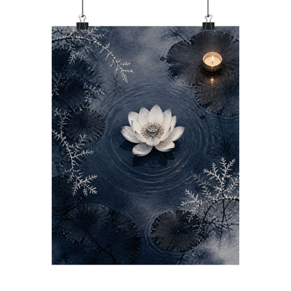 Lotus Flower Wall Art Print | Winter Zen Sumi E Art