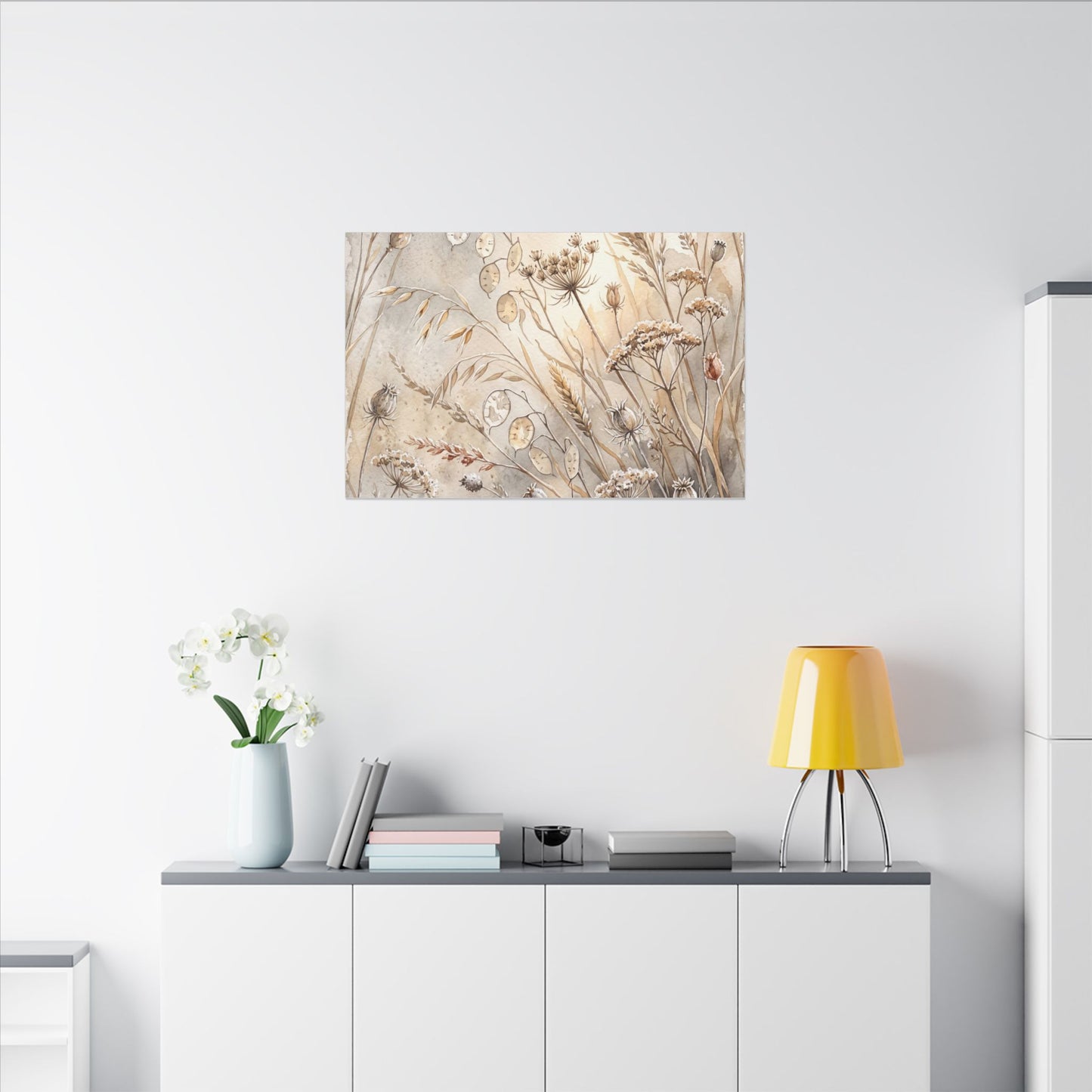 Winter Dried Flowers Watercolor Canvas Art | Warm Decor