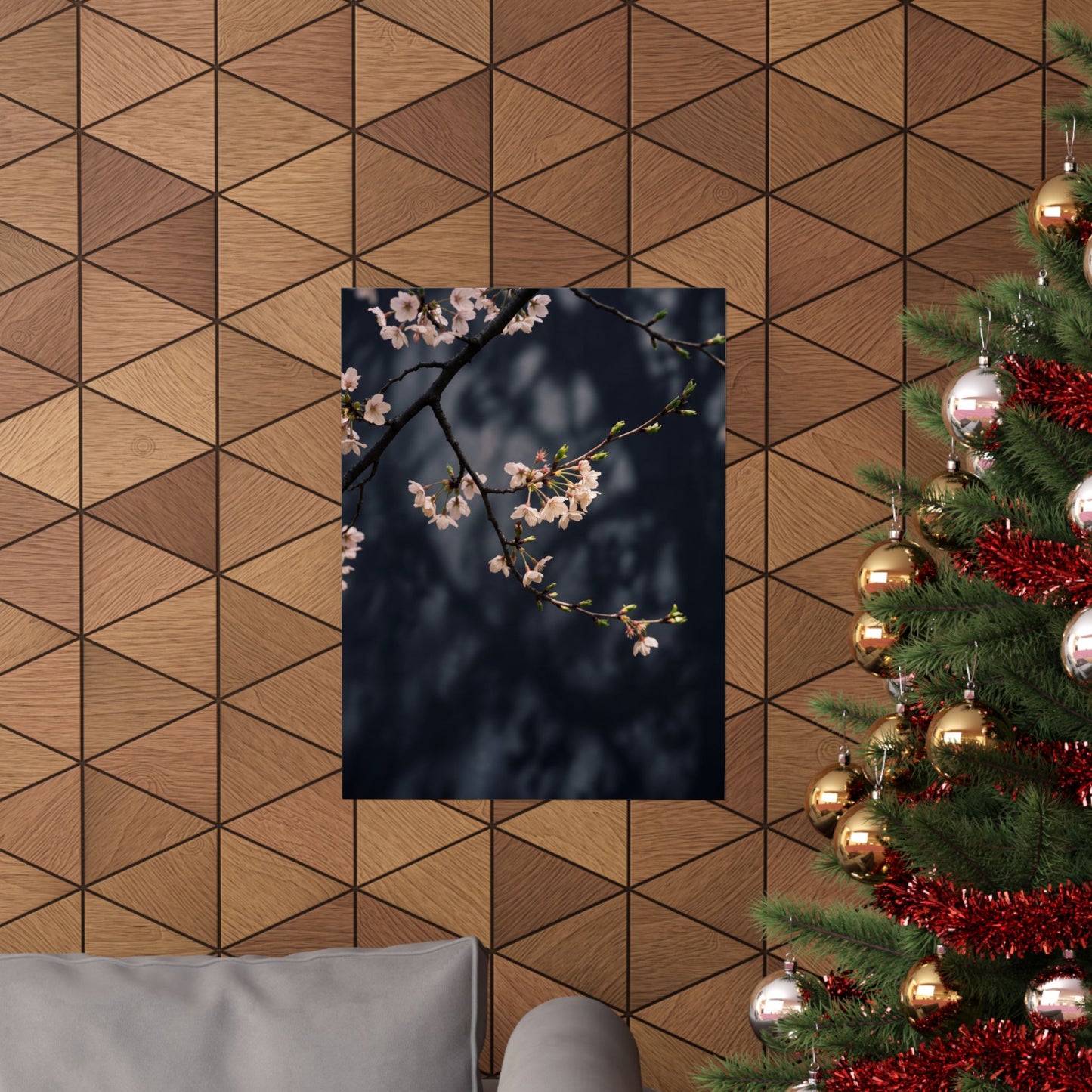 Dappled Cherry Blossom Wall Art Print - Dark Japandi Ma