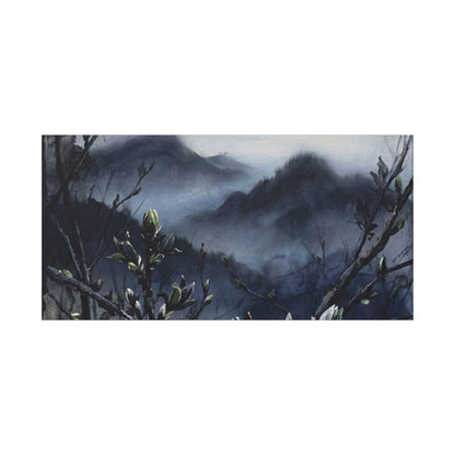Mountain Mist Spring Canvas Art | Dark Japandi Atmospheric Design