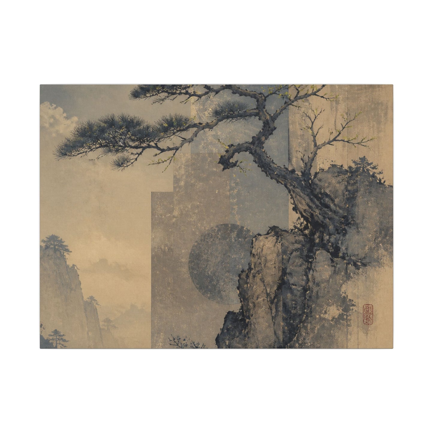 Japandi Pine Tree in Moonlight | Japanese Pattern Canvas Art
