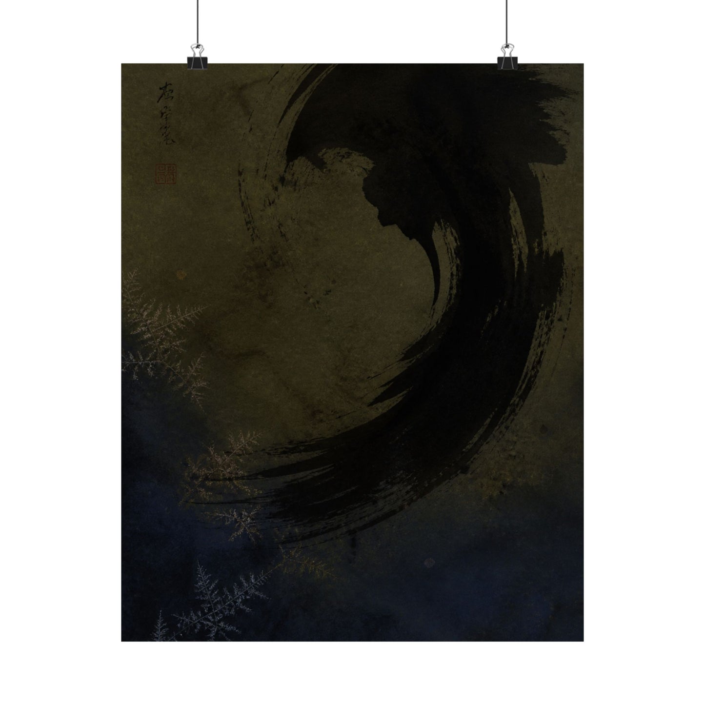 Candlelight Ink Brushstroke Wall Art Print - Dark Japandi Seijaku