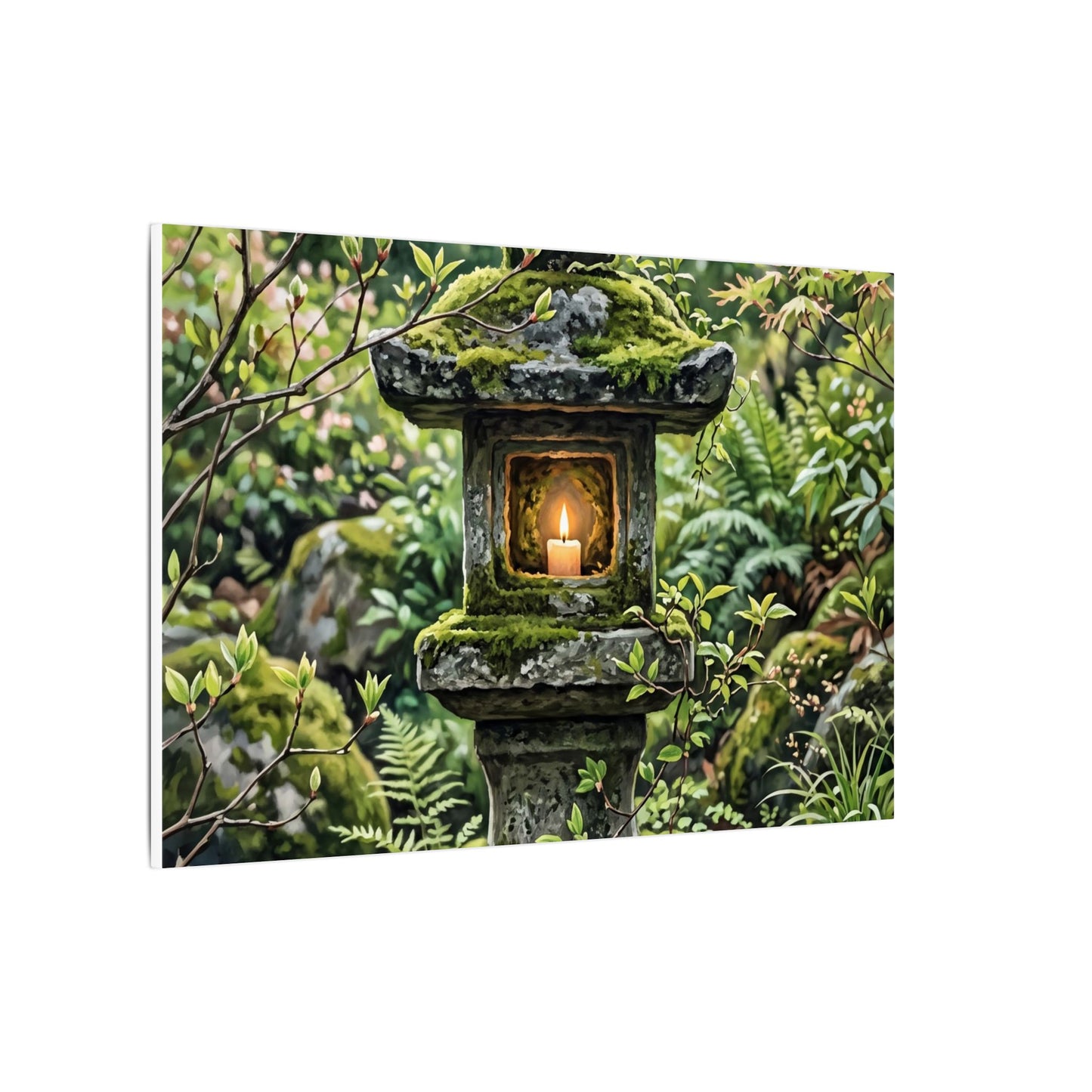 Neutral Stone Lantern Canvas Art - Japanese Pattern Japandi