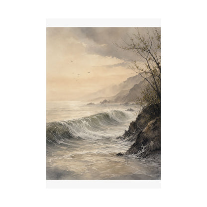 Warm Ocean Wave Wall Art Print - Watercolor Japandi
