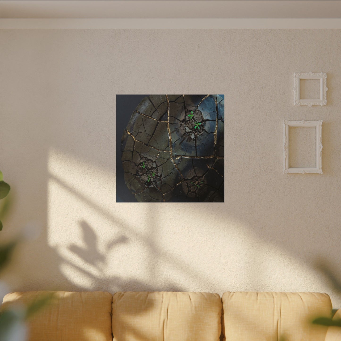 Dark Japandi Cracked Earth in Moonlight | Moody Minimal Canvas Art