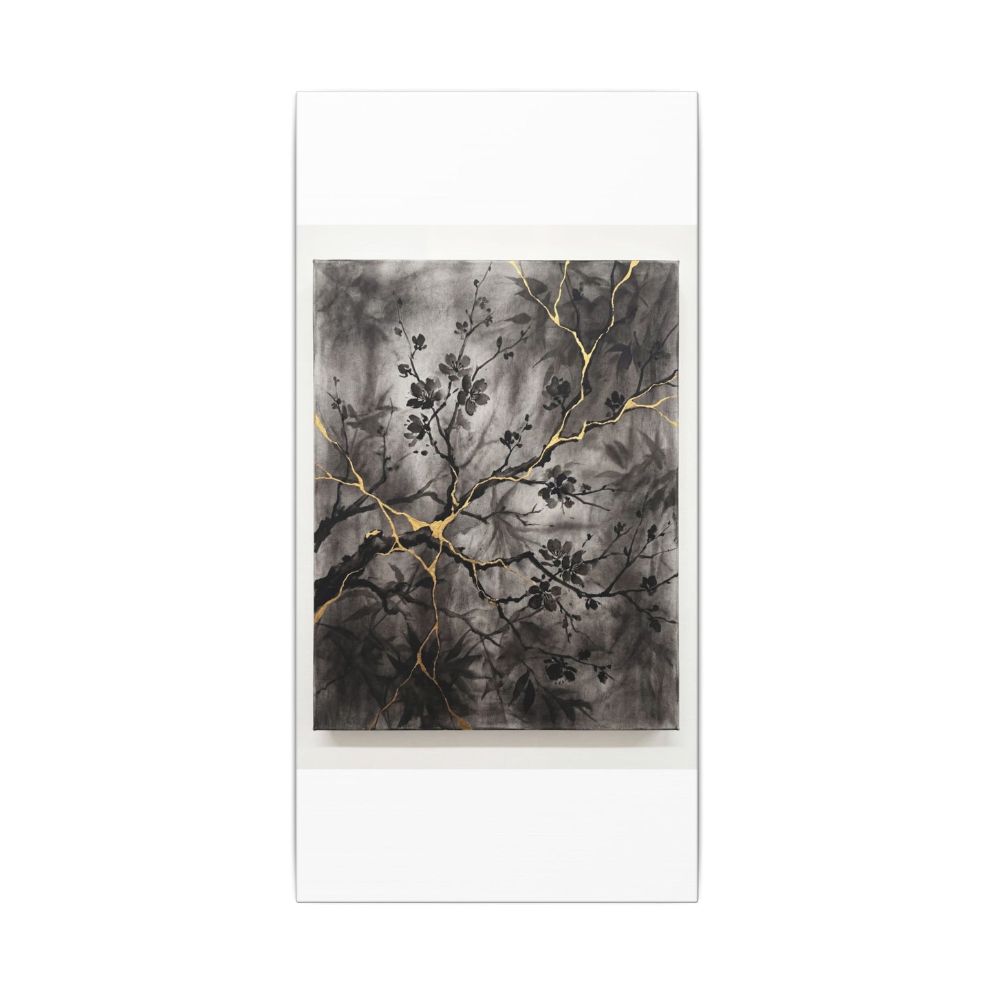 Kanso Cherry Blossom Canvas Art - Kintsugi Crackle Gold