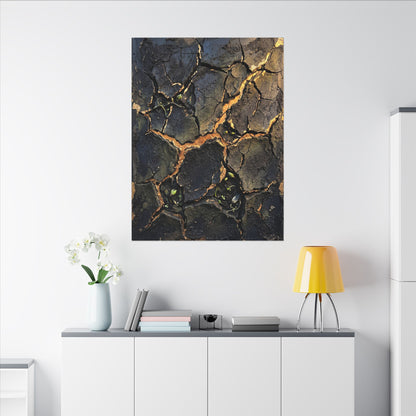 Cracked Earth Spring Canvas Art | Dark Japandi Atmospheric Design