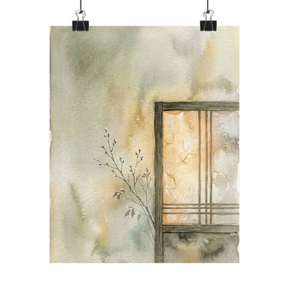 Shoji Screen Winter Wall Art Print | Japandi Earthy Design