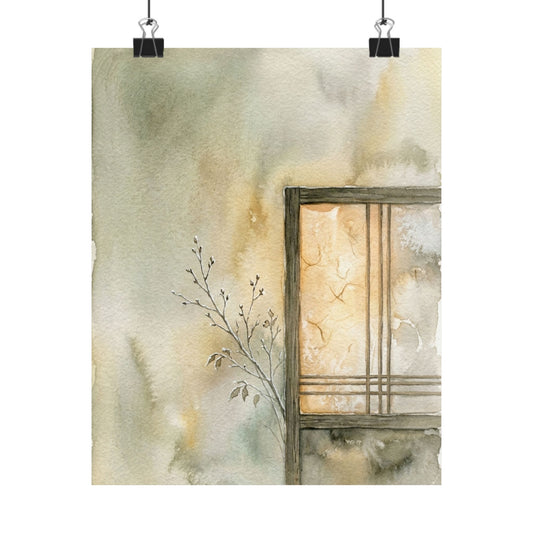 Shoji Screen Winter Wall Art Print | Japandi Earthy Design